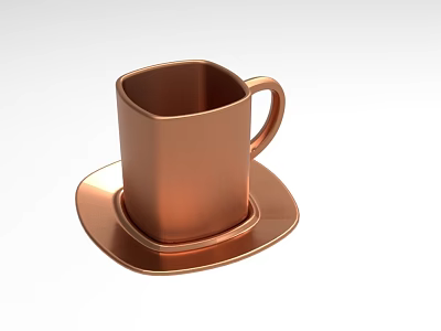 Shiny Copper Square Cup With Matching Saucer For Modern Tabletop Decor 3d model