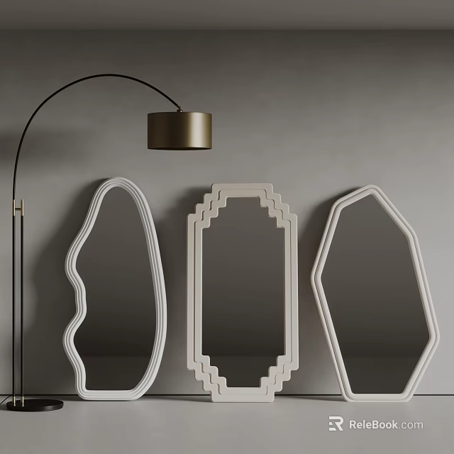 Modern Decorative Mirrors With Various Shapes And White Frames For Interior Design 3d model 