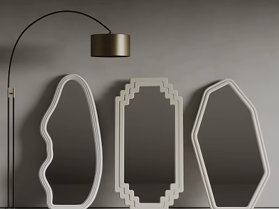 Modern Decorative Mirrors With Various Shapes And White Frames For Interior Design 3d model