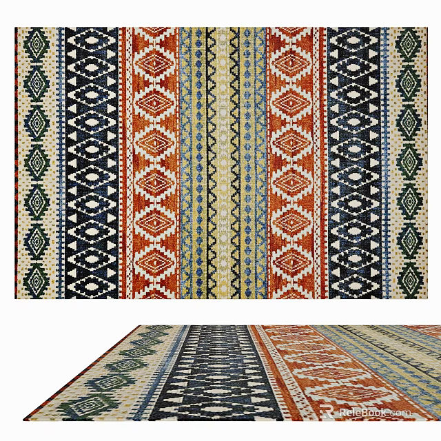 Colorful Square Rug With Vibrant Geometric Patterns Striped Design And Multiple Colors 3d model 