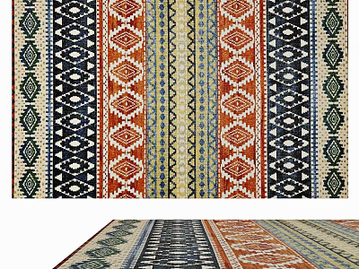 Colorful Square Rug With Vibrant Geometric Patterns Striped Design And Multiple Colors 3d model