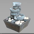 Natural Decorative Water Fountain With Tiered Bowls Square Base And Smooth Pebbles