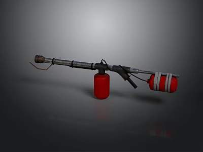 Flamethrower Equipment With Metal Spray Pipe Red Fuel Canisters And Control Grip 3d model