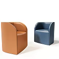 Modern Minimalist Single Sofa with Brown Blue Leather and Curved Design 3d model