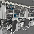 Monitoring Room Interior With Multiple Screens Control Desks And Office Chairs