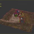 Rustic Small Houses With Gabled Roofs Wooden Structures Grass And Dirt Path