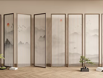 New Chinese Screen Wooden Screen Zen Screen 3d model