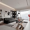 Stylish Living Room Interior With Leather Sofa Bookshelf Table Lamp And Wall Magazines Posters
