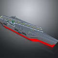 Modern Aircraft Carrier Model With Gray Deck Yellow Runway Lines And Red Hull