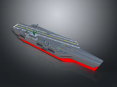 Modern Aircraft Carrier Model With Gray Deck Yellow Runway Lines And Red Hull 3d model