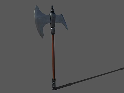 Medieval Battle Axe Featuring Steel Head Brown Wooden Handle and Classic Style 3d model
