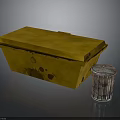 Vintage Stained Yellow Box With Patterned Ceramic Cup On Reflective Surface