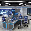 Modern Control Room With High Tech Screens Workstations And Chairs 3d model