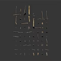 Wooden And Metal Craft Pieces With Various Shapes In Brown Gold On White Background