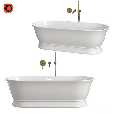 Modern White Freestanding Bathtub Design With Pedestal And Brass Fixtures 3d model