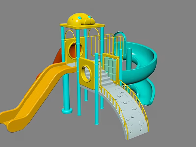 Colorful Kids Playground With Yellow Slide Blue Climbing Ladder And Round Holes 3d model