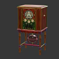 Vintage Red Wooden Cabinet Clock with Decorative Base and Classic Dial
