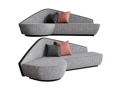 Modern Gray Sectional Sofa with Dark Gray and Pink Pillows and Black Trim Edges 3d model