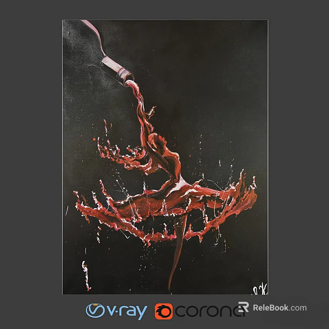 Red Liquid Splashing Art Painting On Black Background With Dynamic Dripping Effect 3d model 