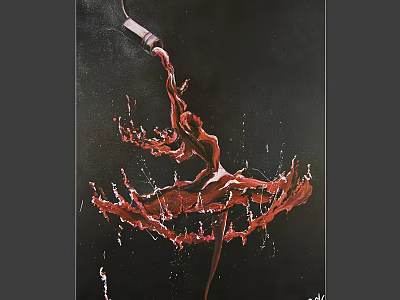 Red Liquid Splashing Art Painting On Black Background With Dynamic Dripping Effect 3d model