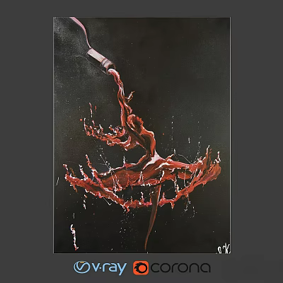 Red Liquid Splashing Art Painting On Black Background With Dynamic Dripping Effect 3d model