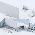 Modern Computer Workspace With Desktop Monitor Laptops Tablets Printer And Accessories