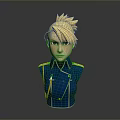 Woman with Blonde Spiky Hair in Blue Uniform with Yellow Epaulets Gold Tassel Bust Sculpture