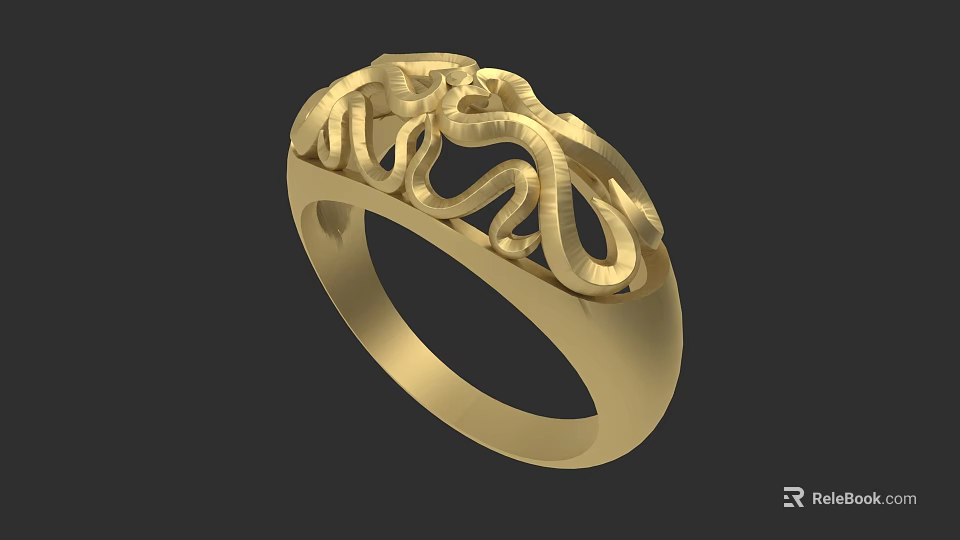 Elegant Gold Ring With Intricate Twisted Carved Patterns And Ornate Design 3d model 