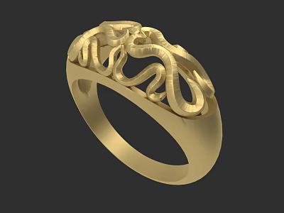 Elegant Gold Ring With Intricate Twisted Carved Patterns And Ornate Design 3d model