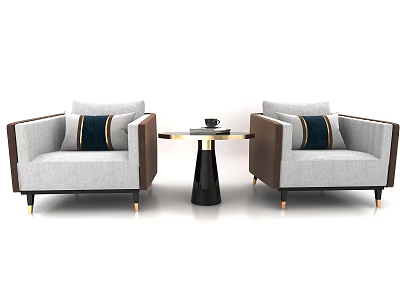 Modern Casual Sofa Set With Gray Fabric Brown Accents Throw Pillows And Coffee Table 3d model