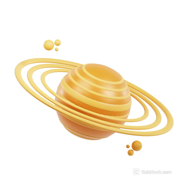 Yellow Planet Ornamental Set With Rings And Small Spheres 3d model 