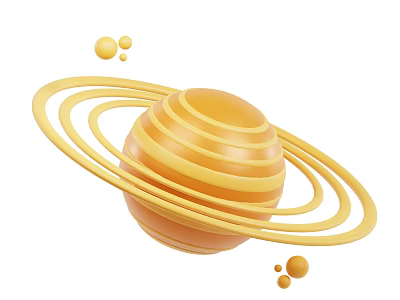 Yellow Planet Ornamental Set With Rings And Small Spheres 3d model