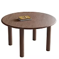 Round Wooden Dining Table Featuring Books on Top Surface 3d model