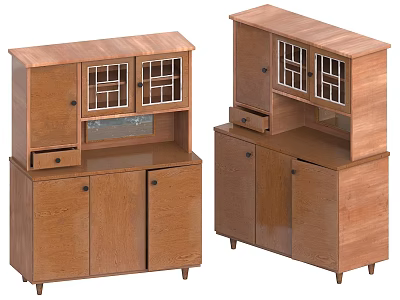 Classic Wooden Cabinets with Glass Doors and Drawers for Home Storage 3d model