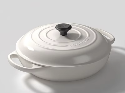 White Cast Iron Kitchen Pot With Lid And Two Handles Cooking Cookware 3d model