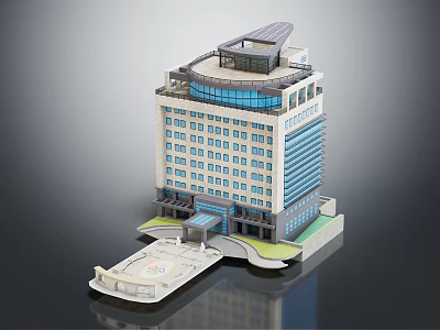 Modern Multi Storey Office Building With Glass Curtain Wall Solar Roof And Entrance Plaza 3d model