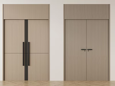 Modern Wooden Double Doors With Sleek Design And Metal Handles Interior 3d model