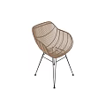 Wicker Single Chair With Curved Backrest And Black Metal Legs Modern Design