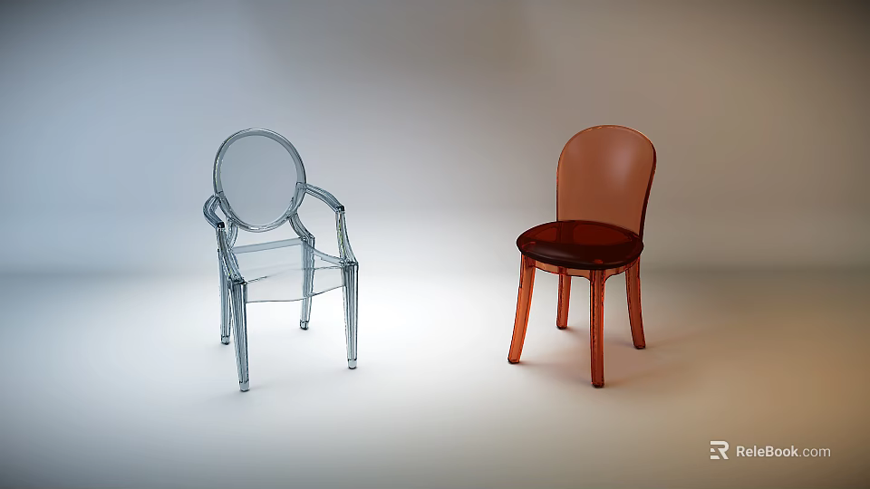 Transparent Armrest And Brown No Armrest Modern Acrylic Single Chair 3d model 
