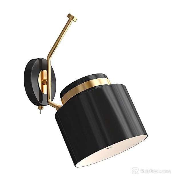 Modern Black Wall Lamp With Gold Accent And Cylindrical Shade Design 3d model 