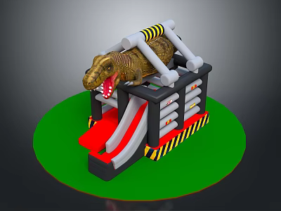 Crocodile Shaped Playground Equipment With Red Slide Bone Decorations And Black Yellow Stripes 3d model