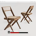 Two Wooden Leisure Chairs With Crossed Legs Frame And Woven Seat Design