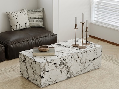 Light Luxury Bulgari Coffee Table Marble Coffee Table Rock Board Coffee Table Candle Holder Texture Carpet 3d model