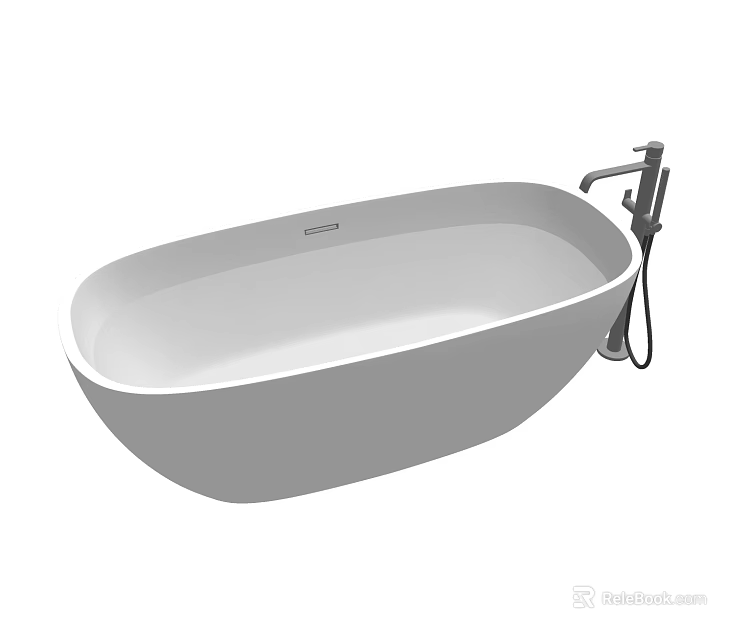 Modern Freestanding Bathtub Design With Chrome Faucet And Handheld Shower 3d model 