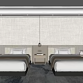 Modern Hotel Guest Room With Twin Beds Nightstands Table Lamps Textured Wall And Carpet