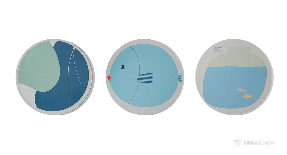 Round Rugs With Modern Abstract Blue Green Geometric Patterns And Designs 3d model