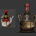 Colorful Decorative Household Containers With Red Wax Top And Intricate Golden Base Design