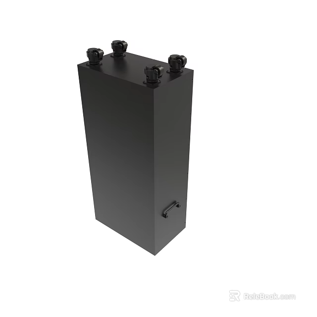 Black Rectangular Industrial Device With Top Knobs And Side Accessory 3d model 