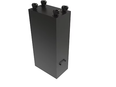 Black Rectangular Industrial Device With Top Knobs And Side Accessory 3d model