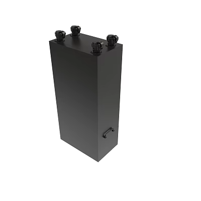 Black Rectangular Industrial Device With Top Knobs And Side Accessory 3d model